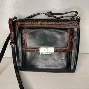 Brahmin Mimosa Black Brown Croc Leather Crossbody Bag